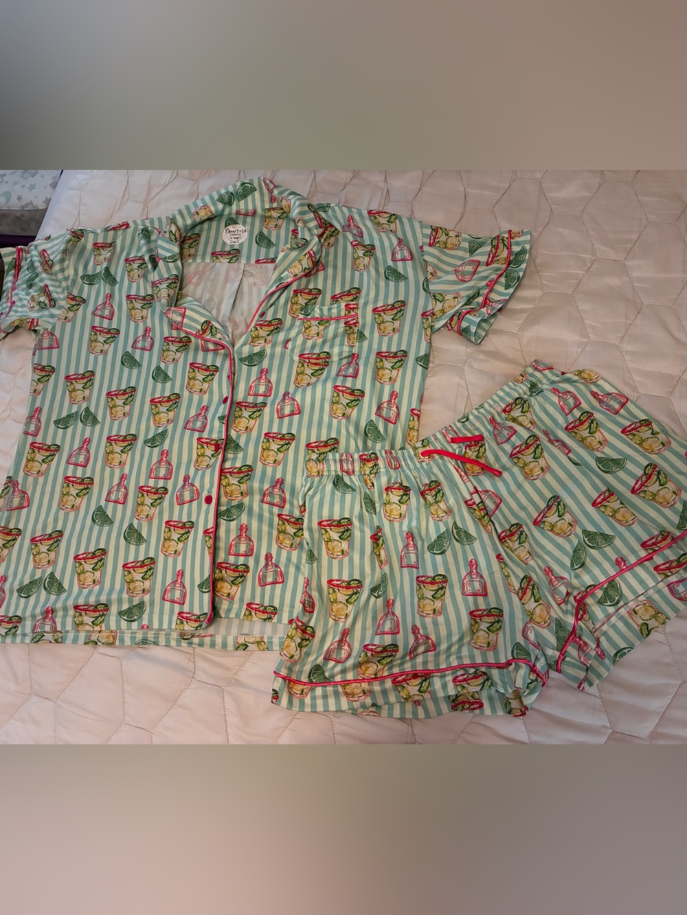 Benny + Co. Women’s Bamboo Pajama Set With Margarita Print In Mint and Pink